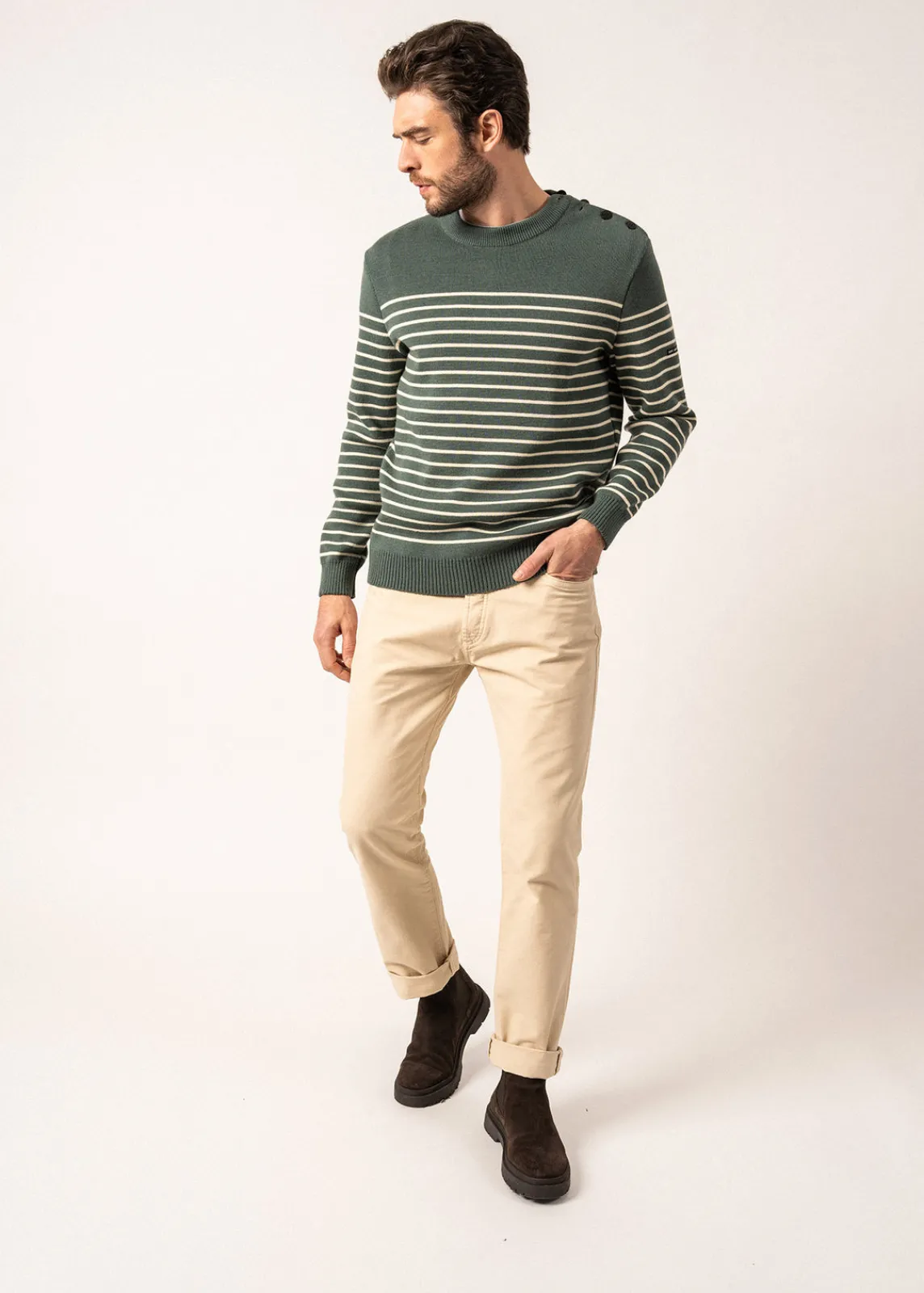 Saint James Sailor Jumpers|Sailor Jumpers*Binic striped sailor jumper Vegetal/ecru