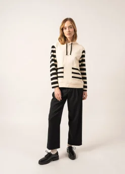 Saint James Jumpers, Cardigans, Jackets*Blizzard Wool and Cotton Hooded Sweatshirt Ecume/noir