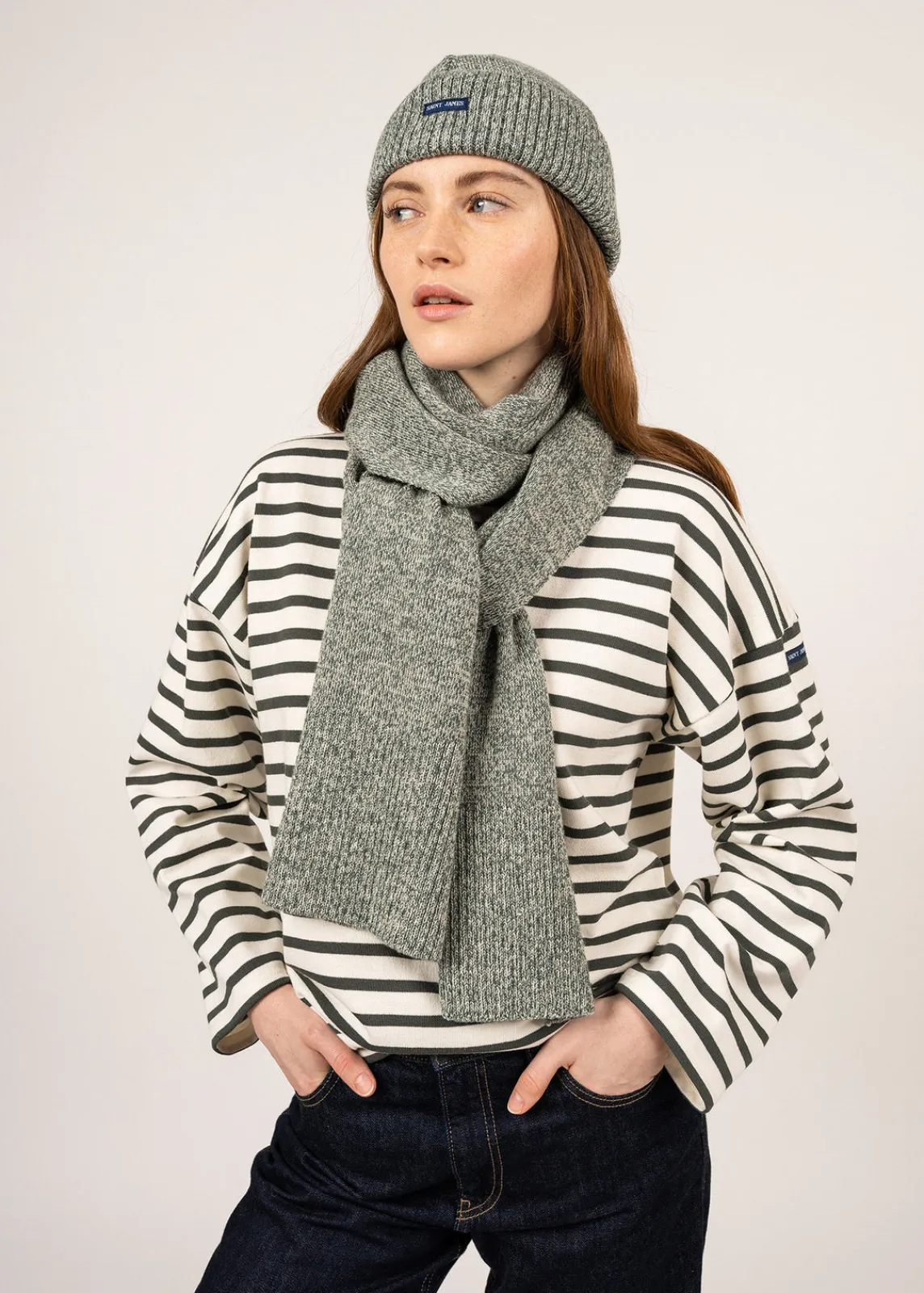 Saint James Scarves*Bréauté wool scarf Vegetal/ecru