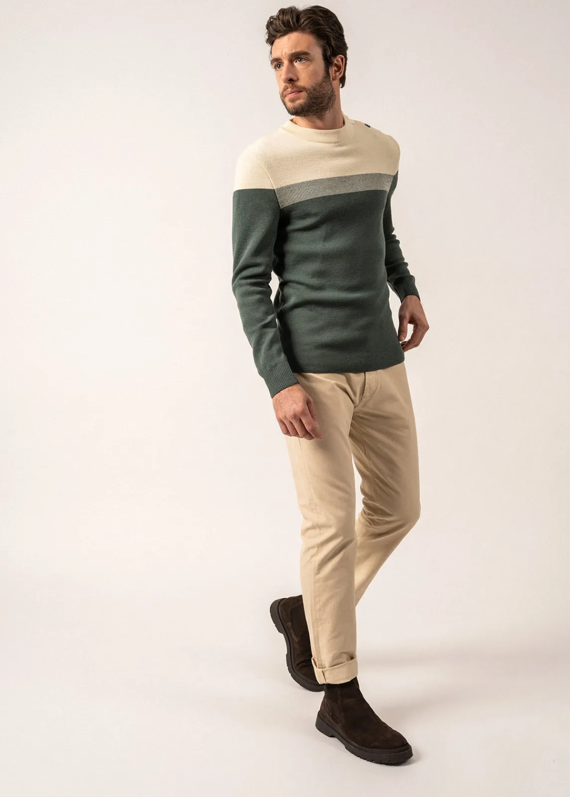 Saint James Sailor Jumpers|Sailor Jumpers*Bretagne sailor jumper Vegetal/ecru