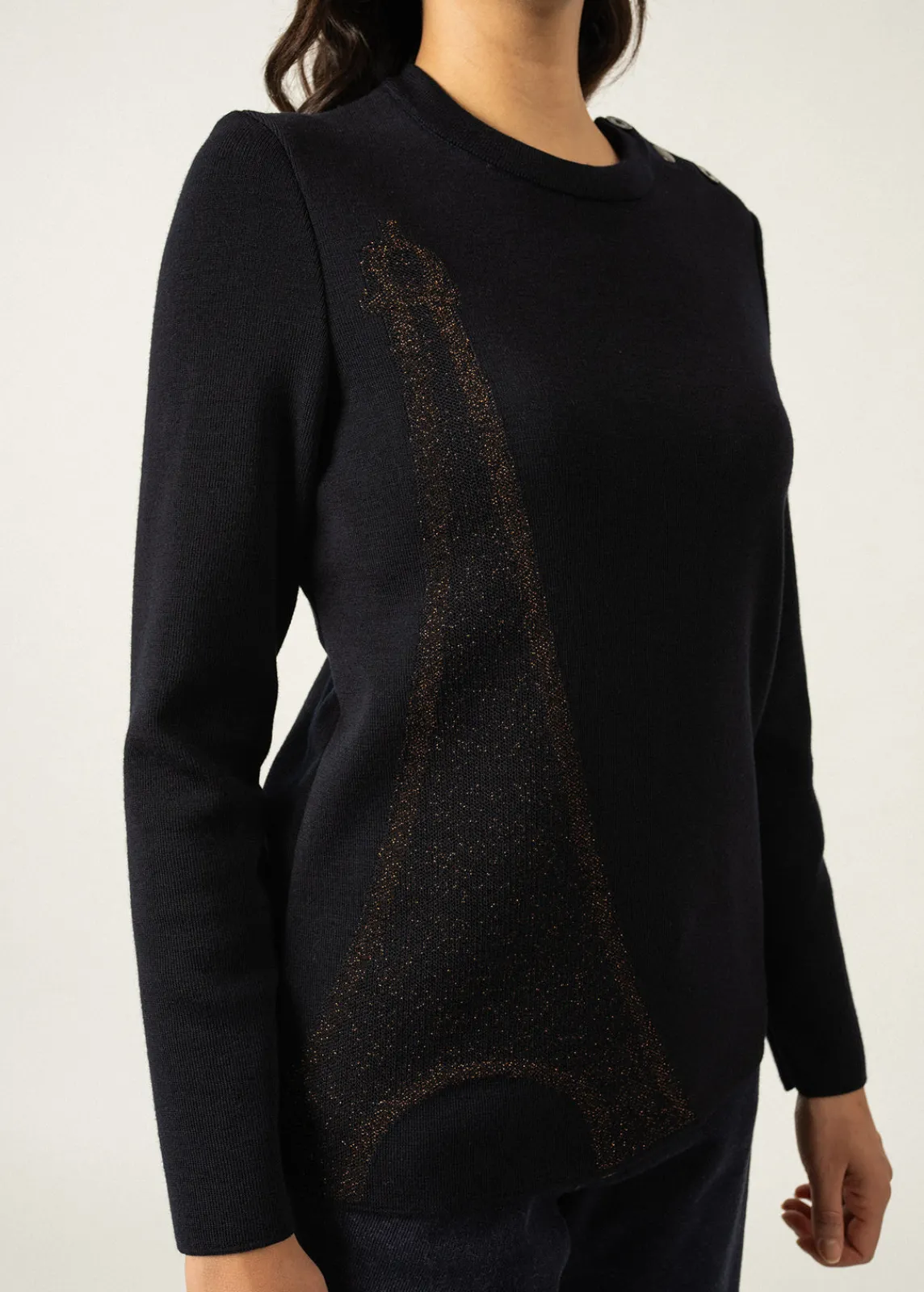 Saint James Sailor Jumpers|Sailor Jumpers*Brégançon Eiffel sailor jumper with lurex detailing Navy/bronze