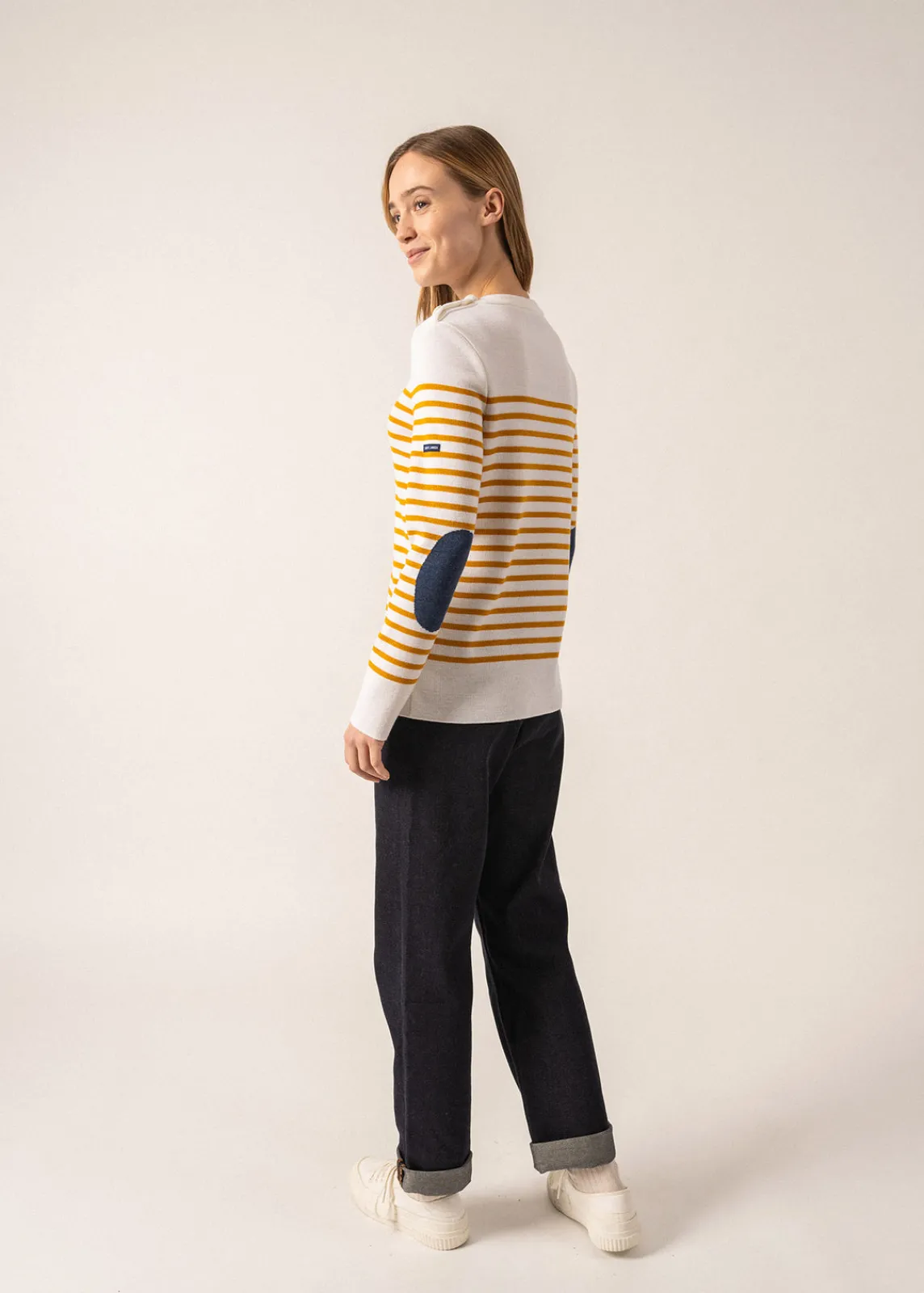 Saint James Sailor Jumpers|Sailor Jumpers*Brégançon striped sailor jumper Blanc/ambre/jean