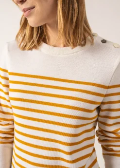 Saint James Sailor Jumpers|Sailor Jumpers*Brégançon striped sailor jumper Blanc/ambre/jean