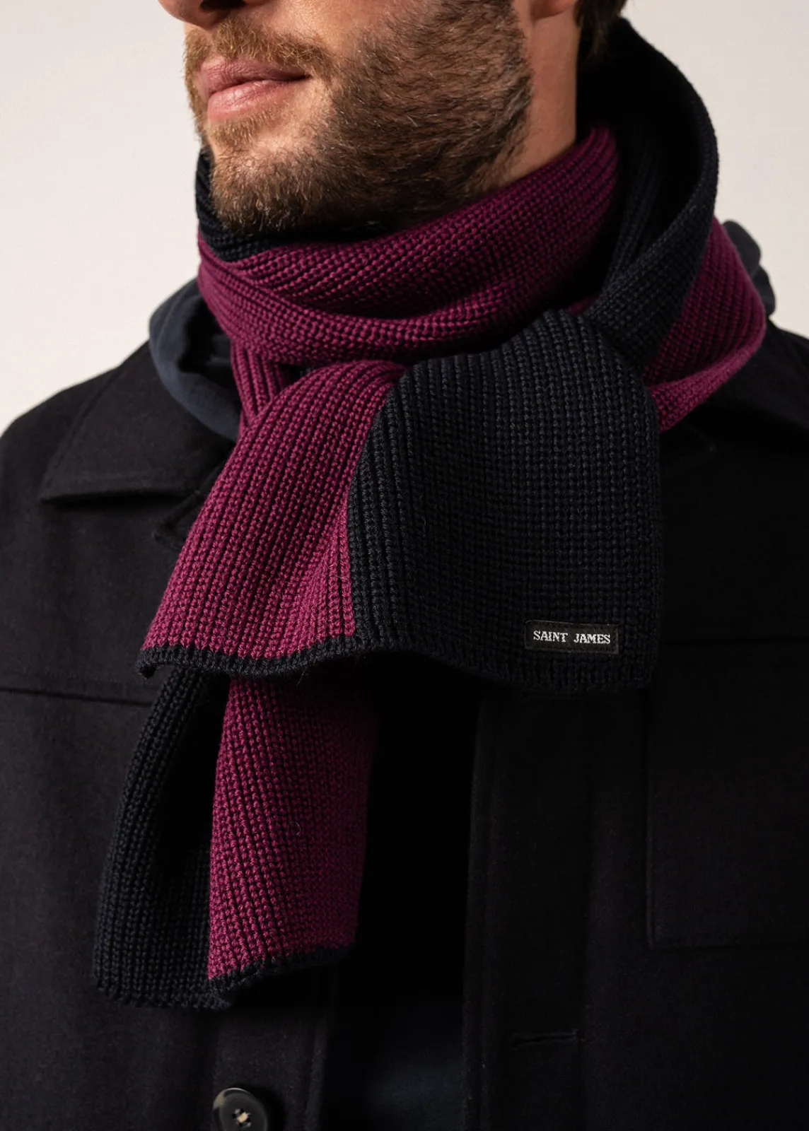 Saint James Scarves*Canoe Two-tone Wool Scarf Prune/navy