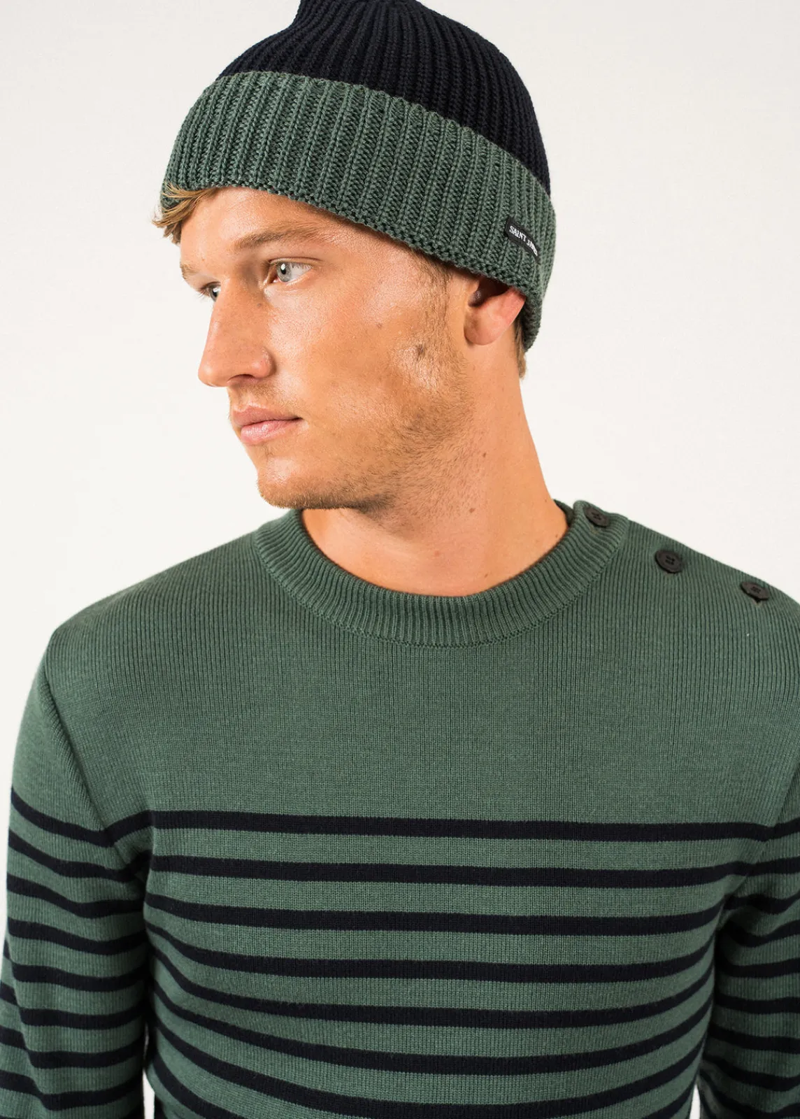 Saint James Accessories*Canot Two-tone Wool Beanie Navy/vegetal