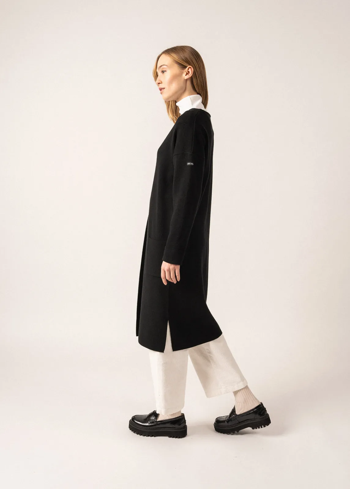 Saint James Jumpers, Cardigans, Jackets*Cirrus Long Wool Gilet Noir/ecume