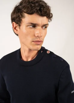 Saint James Sailor Jumpers|Sailor Jumpers*Comfortable sailor jumper with elbow patches Navy/multico