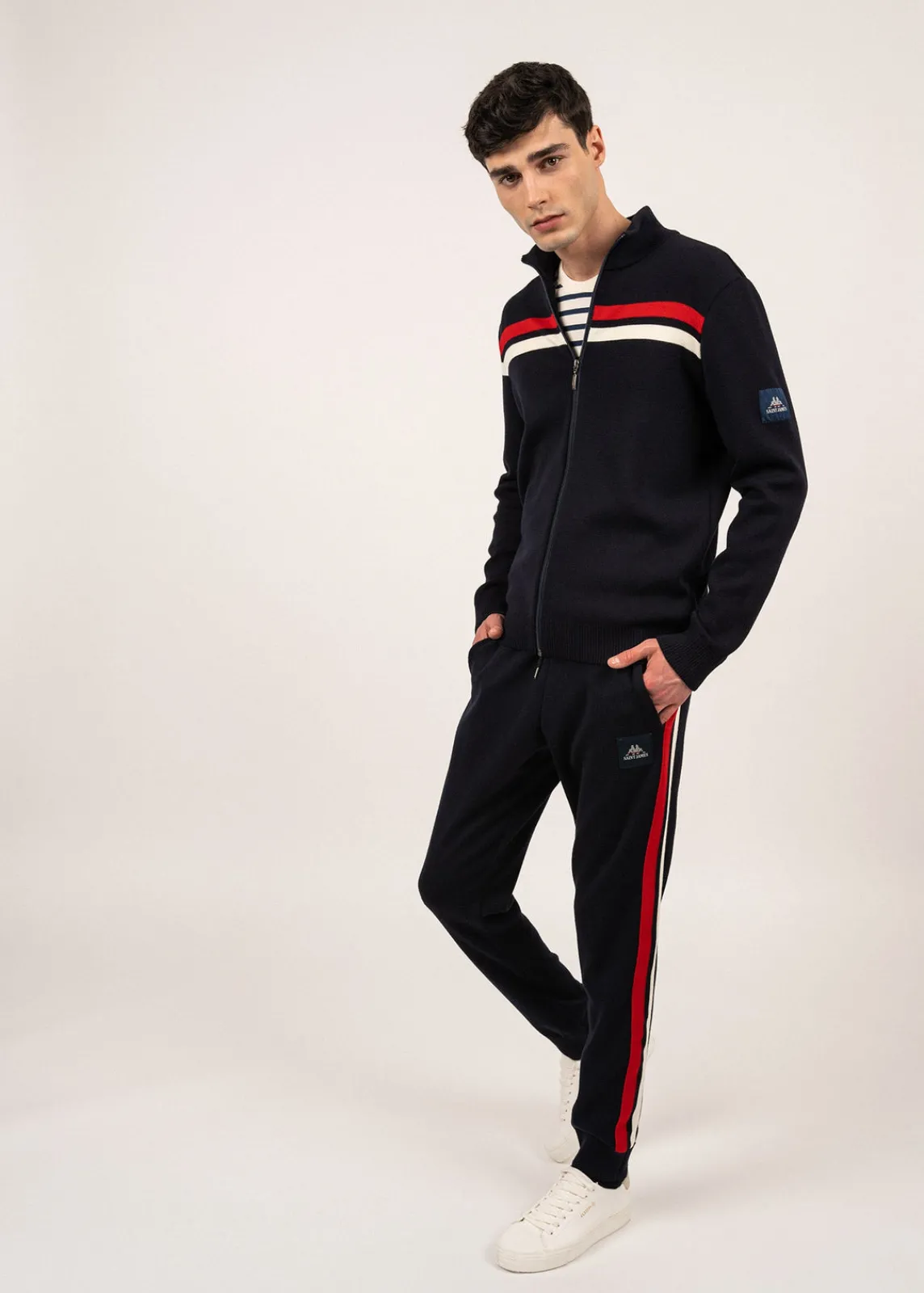 Saint James Jumpers & Cardigans*Conquérants zipped wool jacket Navy/ecume/tulipe
