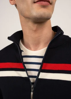 Saint James Jumpers & Cardigans*Conquérants zipped wool jacket Navy/ecume/tulipe