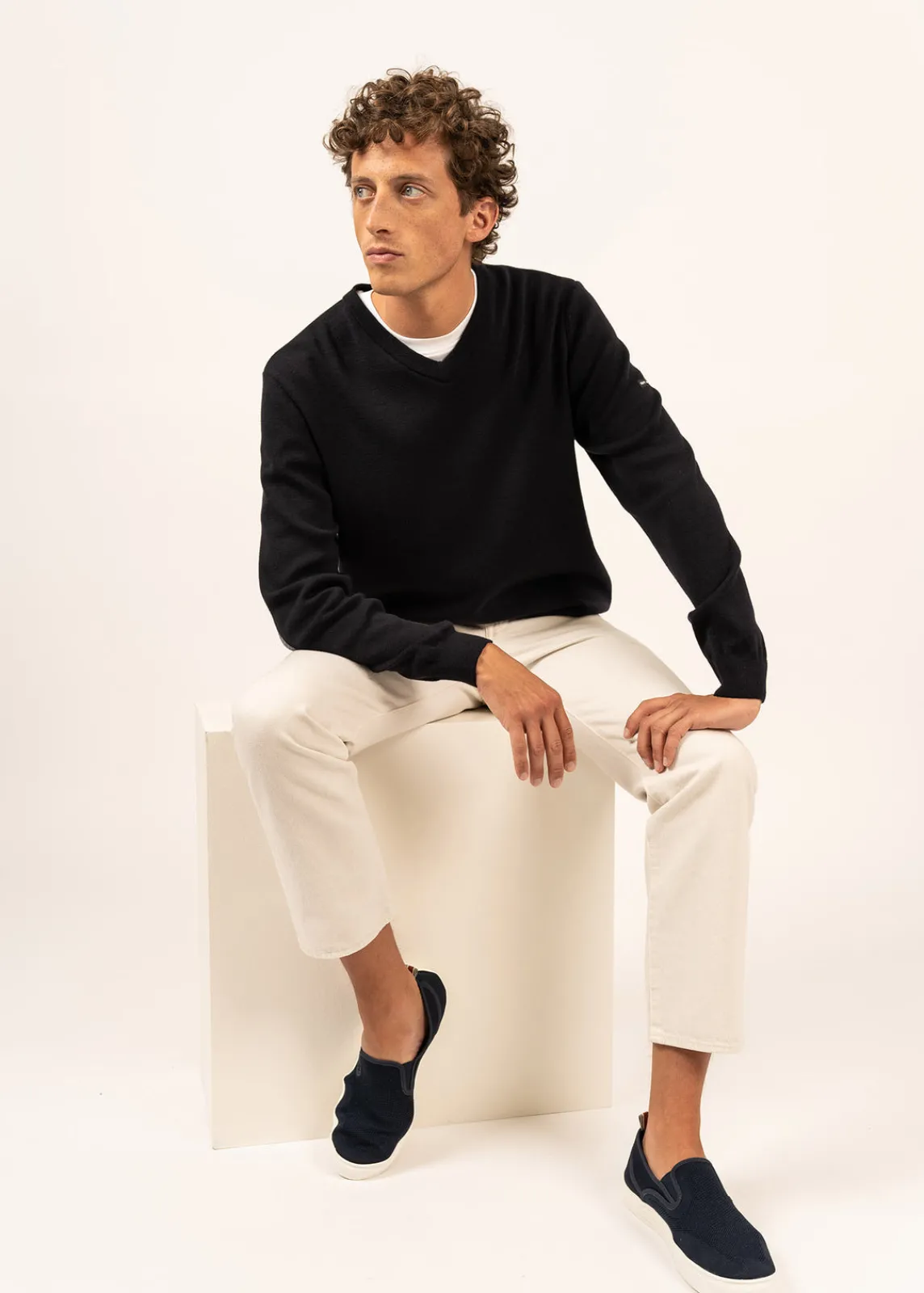 Saint James Jumpers & Cardigans*Cuirassé V neck jumper Navy/perlechine