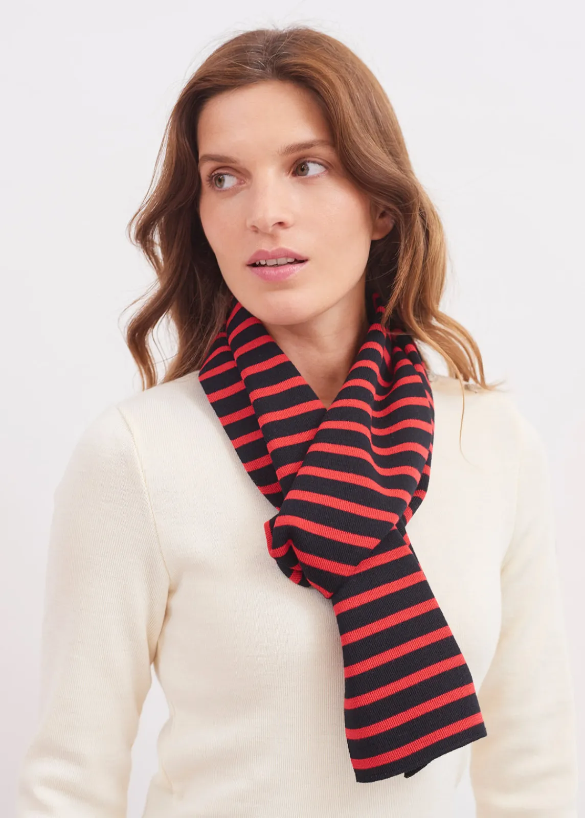 Saint James Scarves*Duguay striped scarf Navy/tulipe