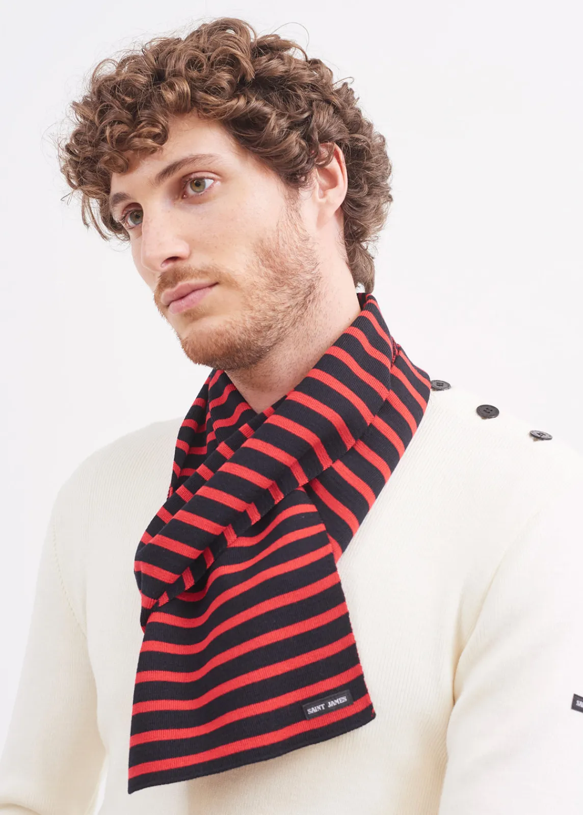 Saint James Scarves*Duguay striped scarf Navy/tulipe