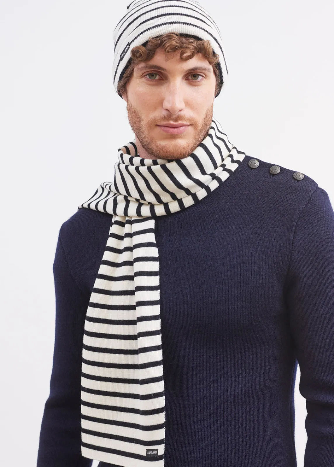 Saint James Accessories*Duguay striped scarf Ecume/navy