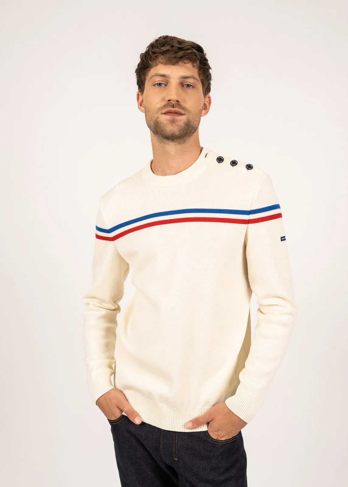 Saint James Jumpers & Cardigans*Elysée jumper with placed stripes Ecume/tulipe/gitane