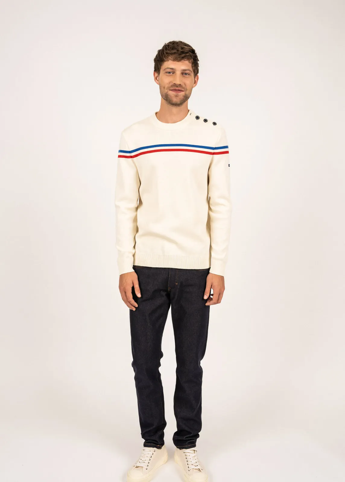 Saint James Jumpers & Cardigans*Elysée jumper with placed stripes Ecume/tulipe/gitane