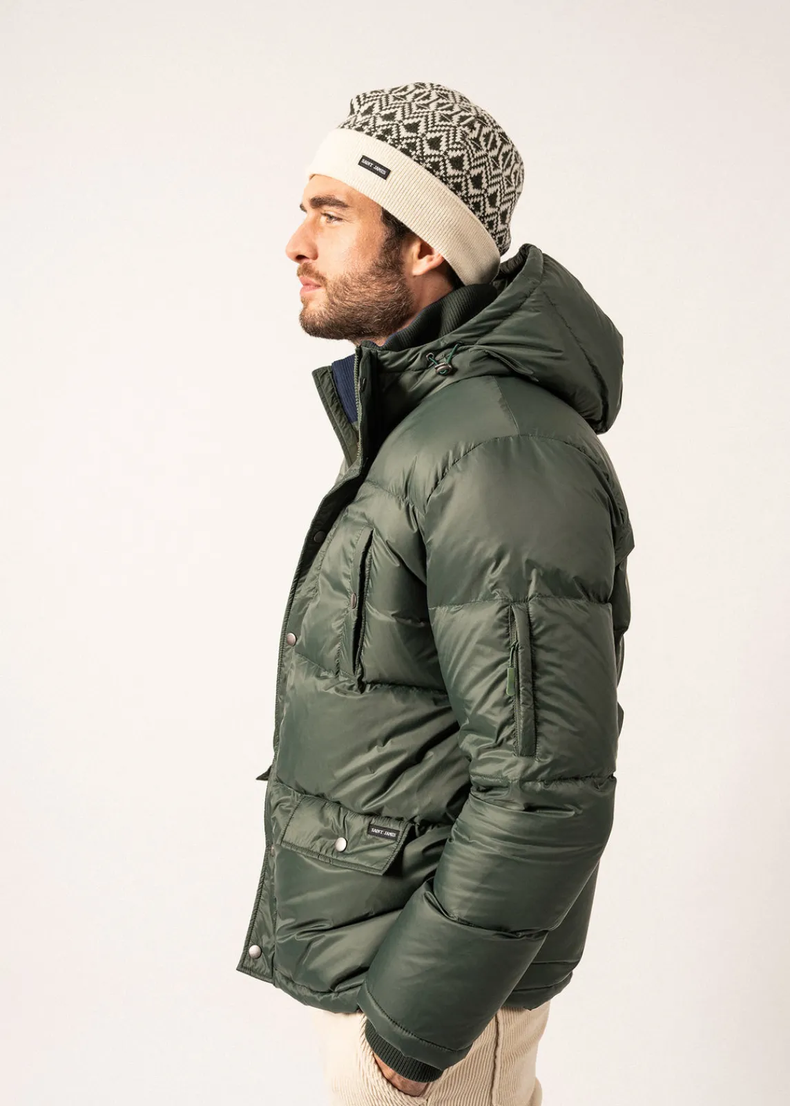 Saint James Hats & Beanies*Escapade Jacquard Wool Beanie Ecume/vegetal