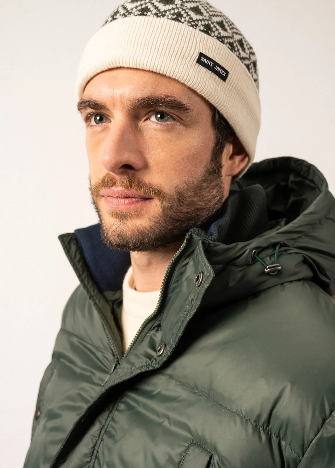 Saint James Hats & Beanies*Escapade Jacquard Wool Beanie Ecume/vegetal