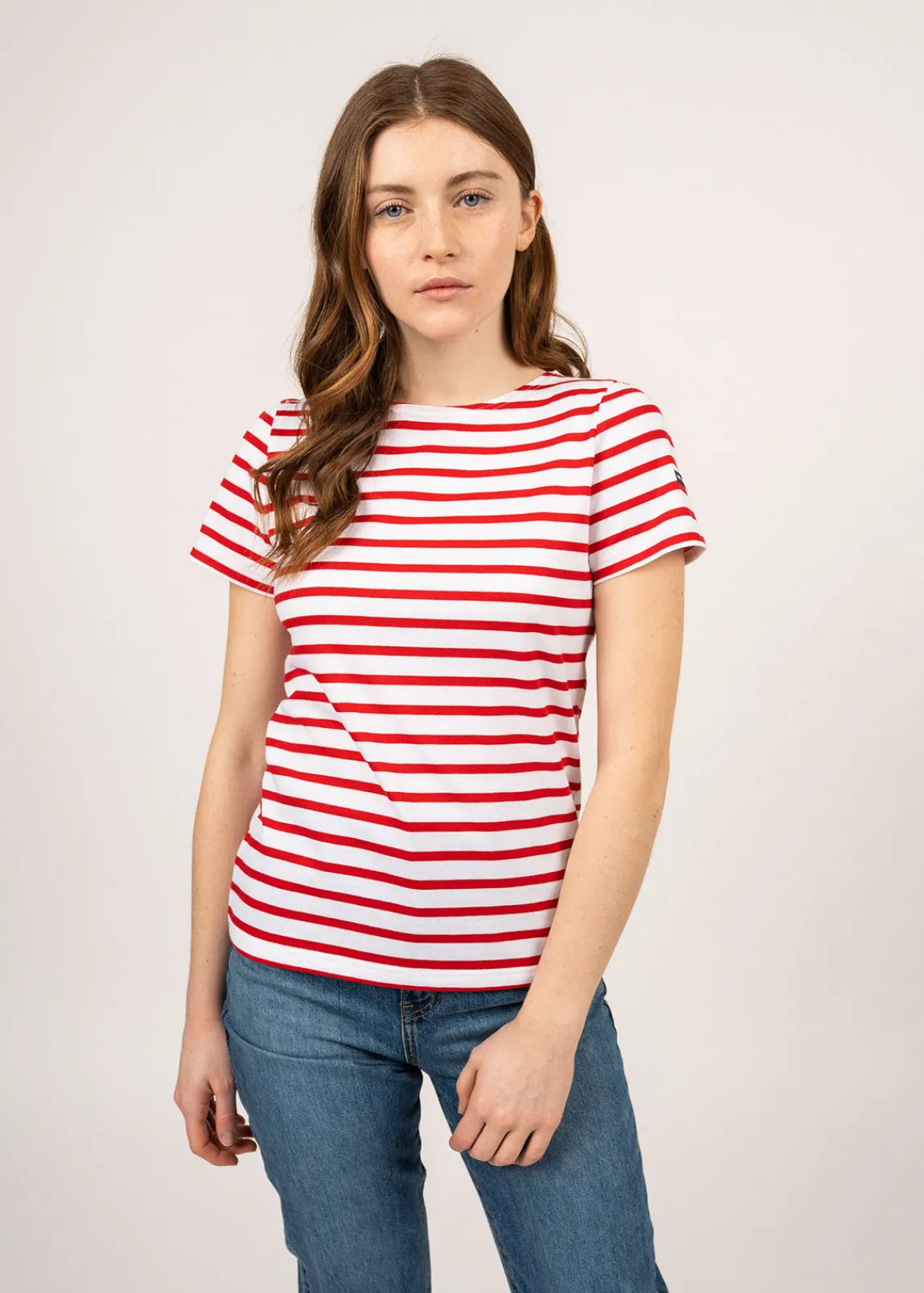 Saint James Sailor Striped Shirts*Etrille short sleeve striped sailor shirt Neige/tulipe