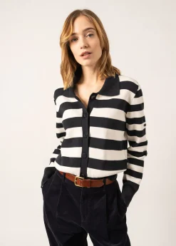 Saint James Jumpers, Cardigans, Jackets*Galway Striped Cardigan Navy/ecume
