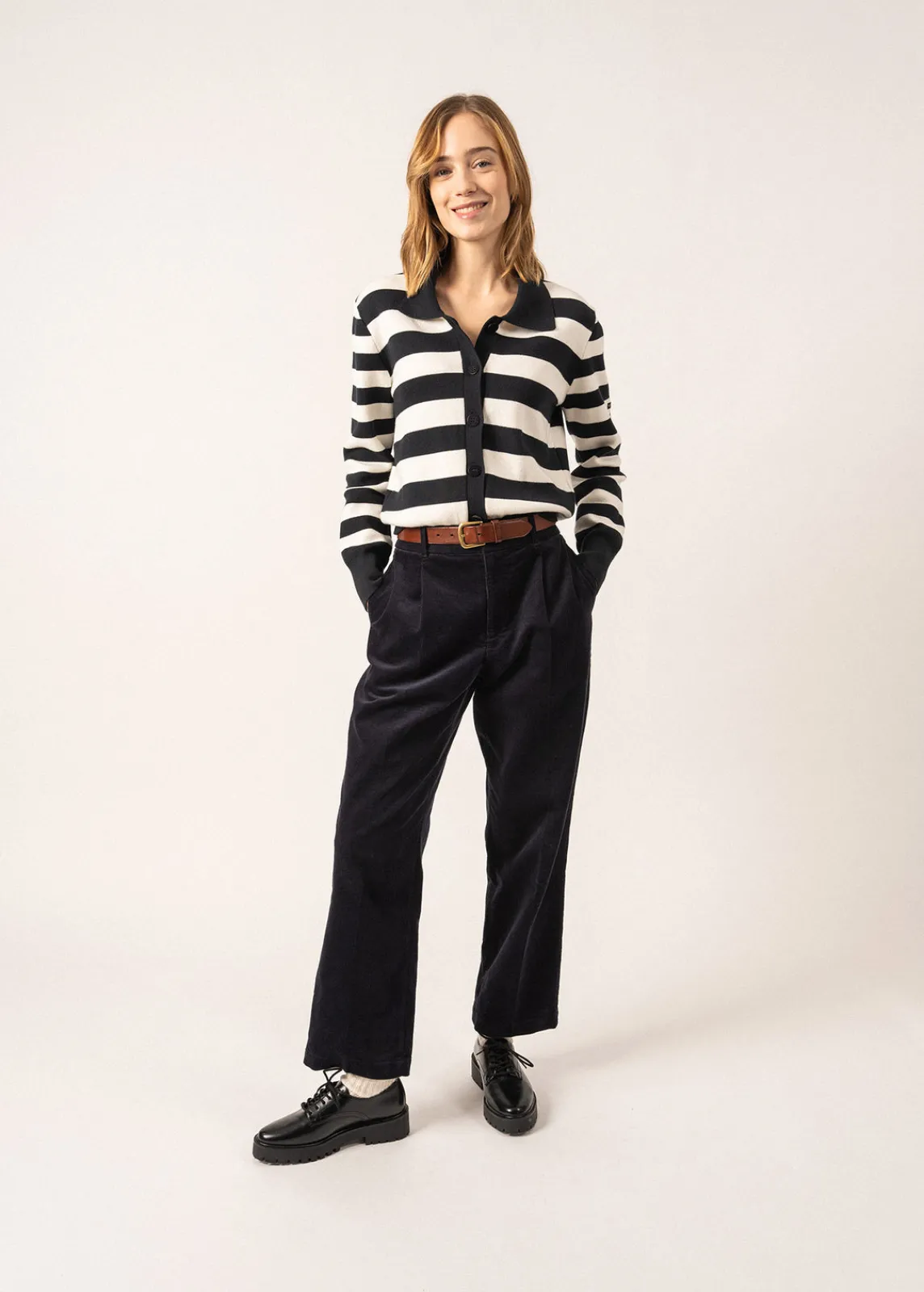 Saint James Jumpers, Cardigans, Jackets*Galway Striped Cardigan Navy/ecume