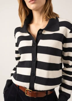 Saint James Jumpers, Cardigans, Jackets*Galway Striped Cardigan Navy/ecume