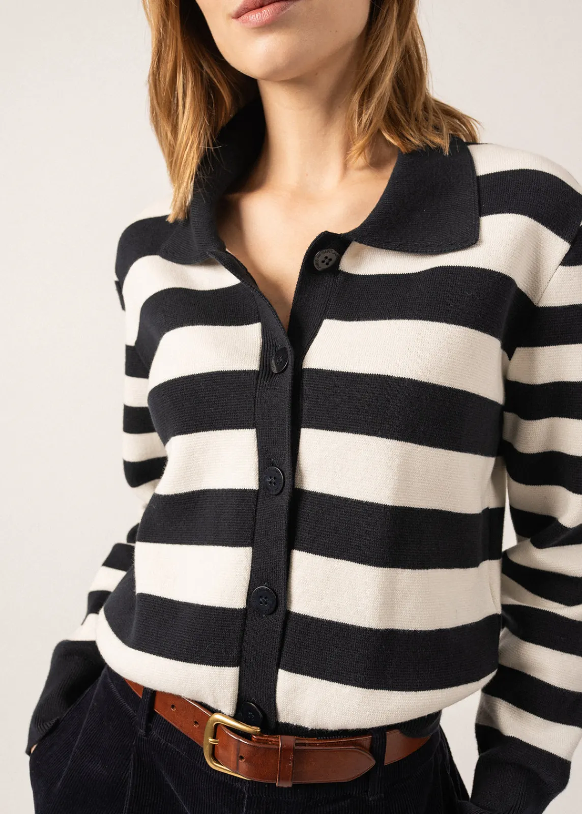 Saint James Jumpers, Cardigans, Jackets*Galway Striped Cardigan Navy/ecume