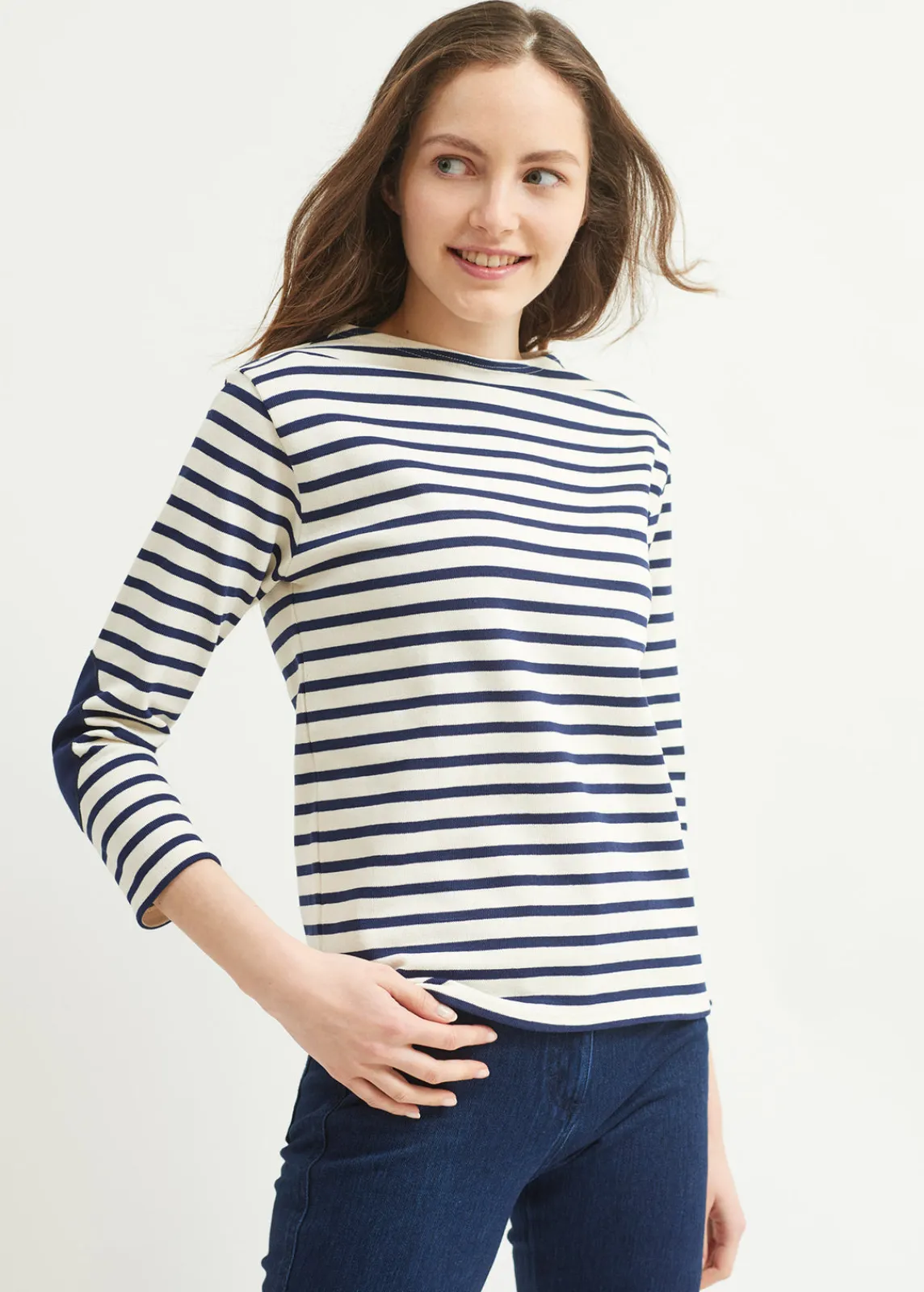 Saint James Sailor Striped Shirts*Guildo boat neck striped sailor shirt Ecru/marine
