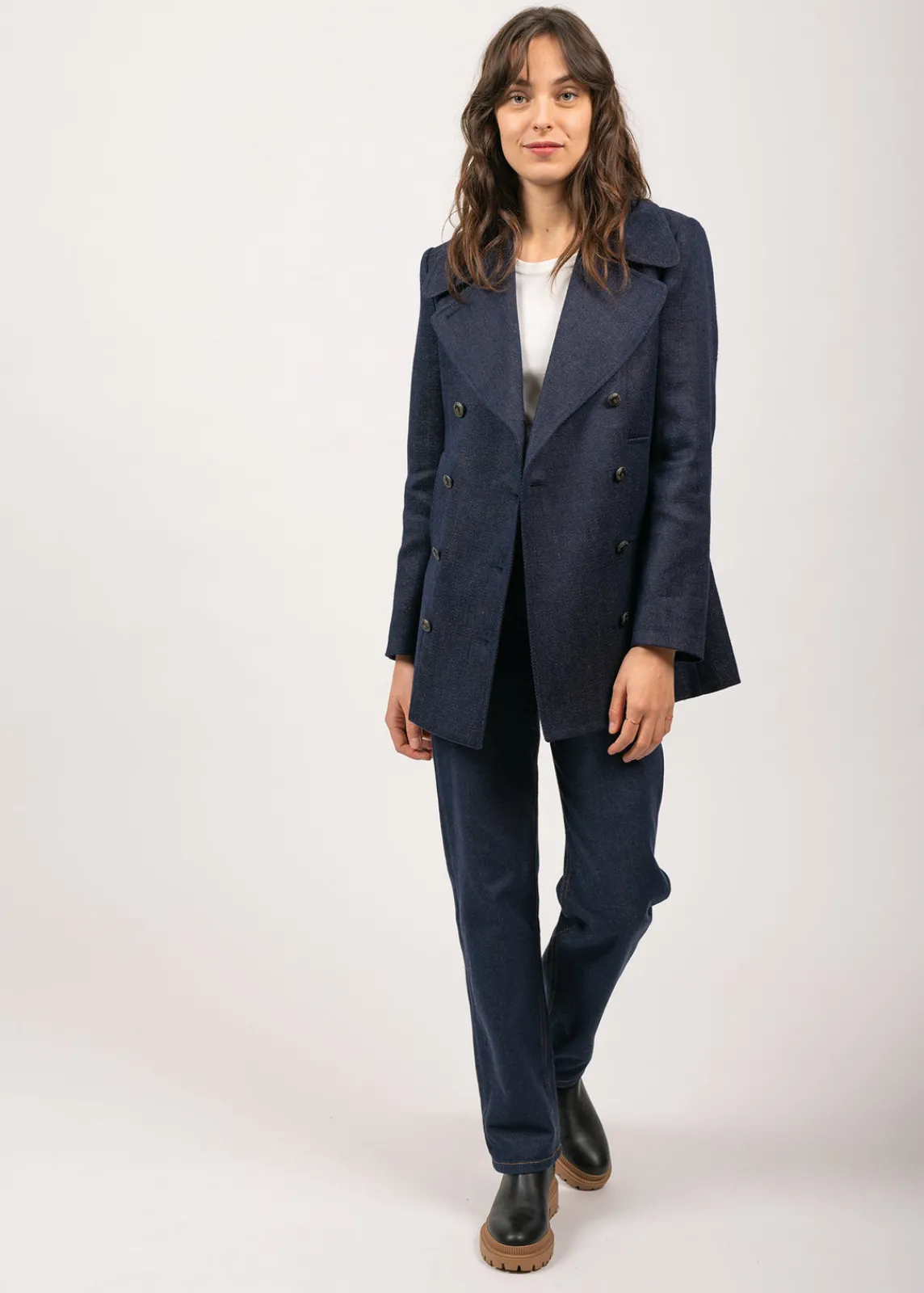 Saint James Coats & Peacoats*Héritage peacoat for women in Merino wool Indigo/chanvre
