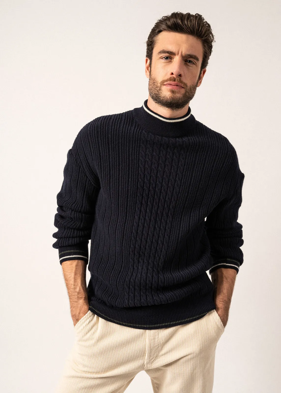 Saint James Jumpers & Cardigans*Huez Wool Jumper Navy/vegetal/ecume