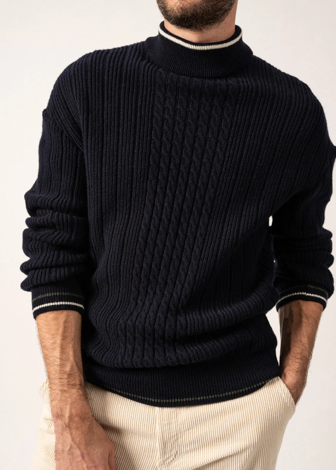 Saint James Jumpers & Cardigans*Huez Wool Jumper Navy/vegetal/ecume