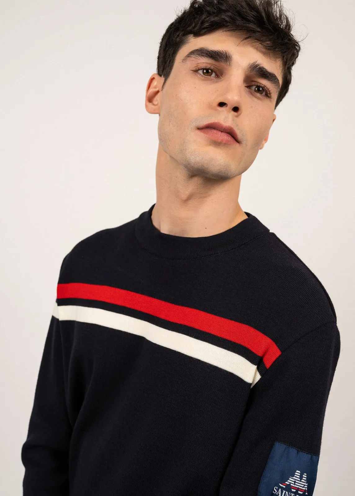 Saint James Jumpers & Cardigans*Malherbe wool jumper Navy/ecume/tulipe