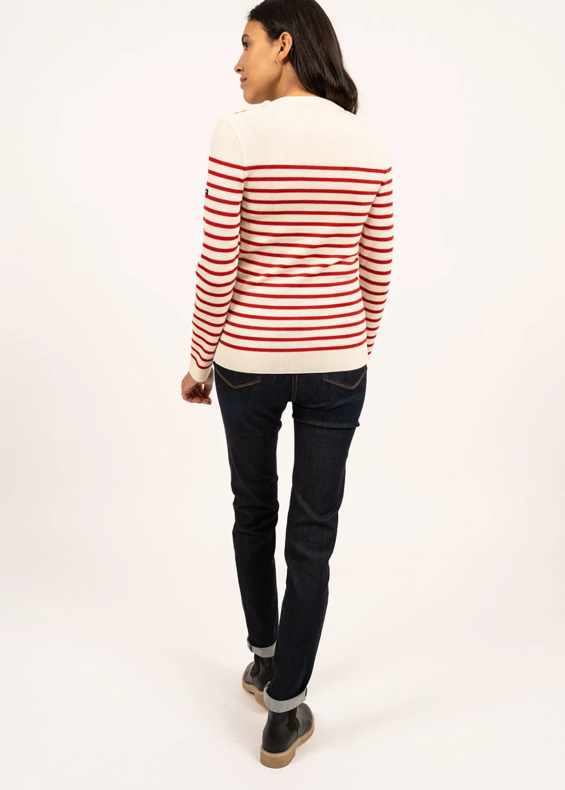 Saint James Sailor Jumpers|Sailor Jumpers*Marée authentic striped sailor jumper Ecume/tulipe