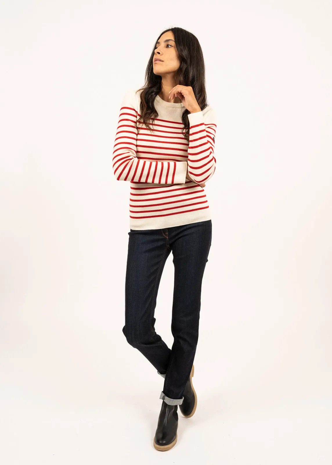 Saint James Sailor Jumpers|Sailor Jumpers*Marée authentic striped sailor jumper Ecume/tulipe
