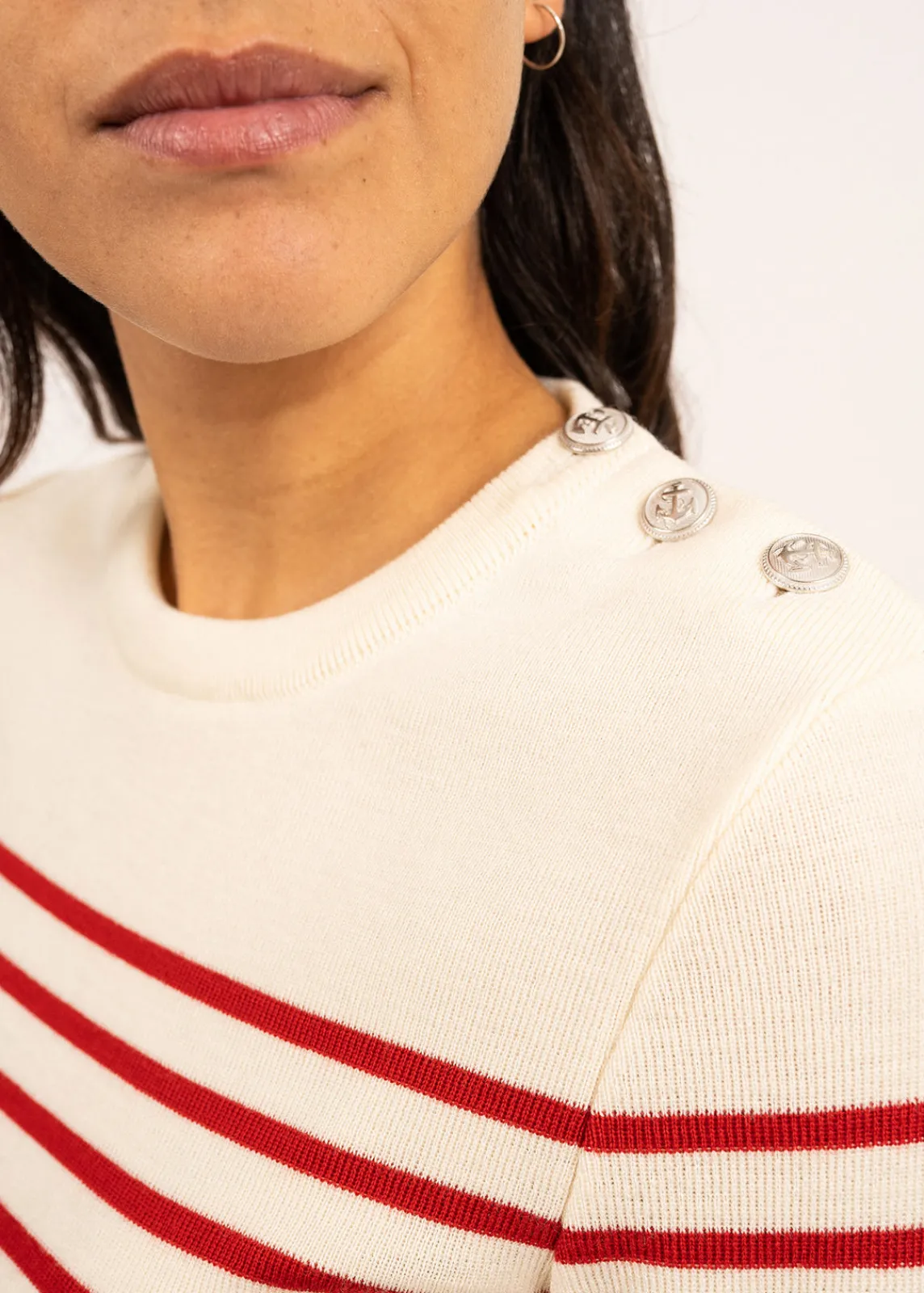 Saint James Sailor Jumpers|Sailor Jumpers*Marée authentic striped sailor jumper Ecume/tulipe