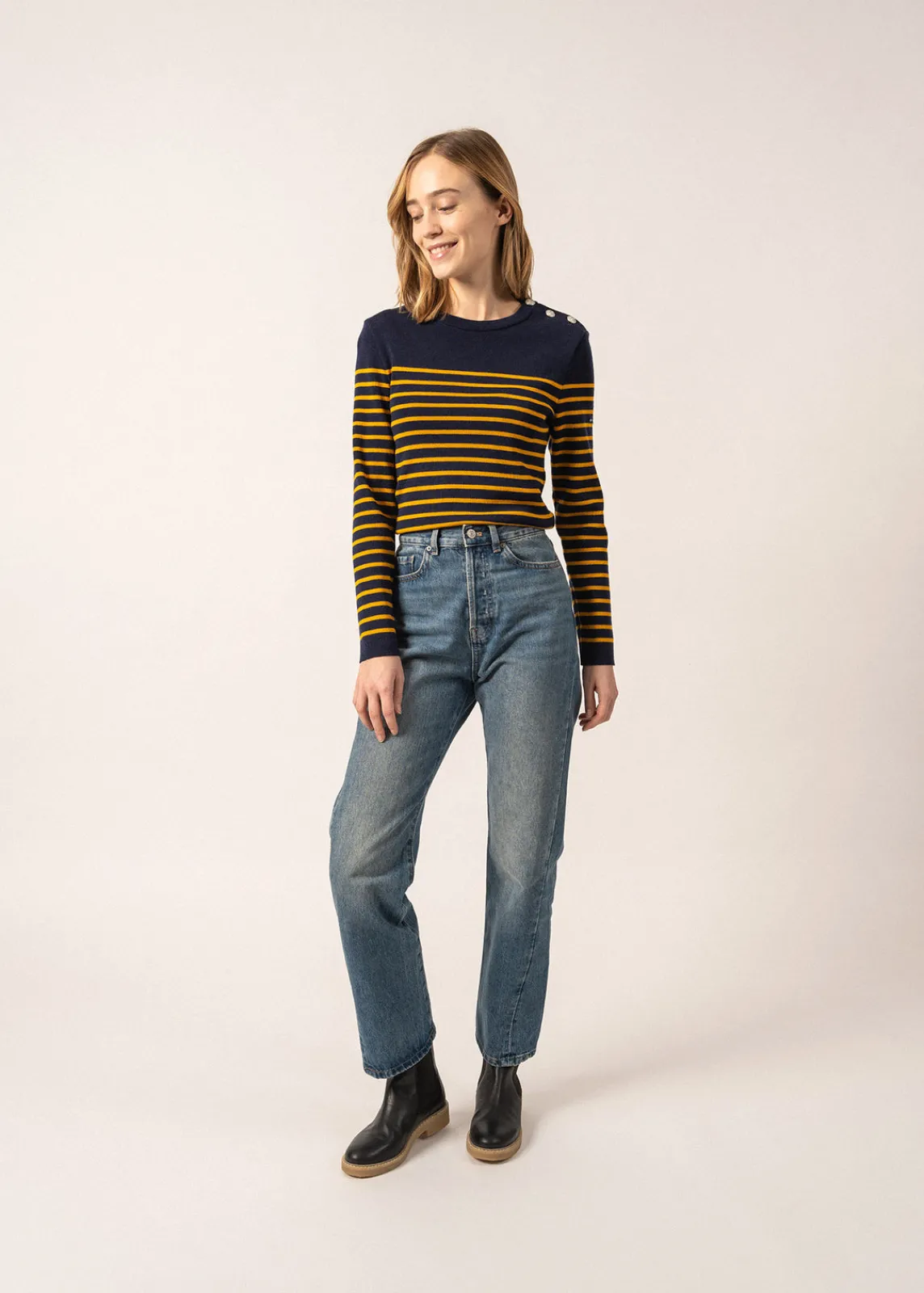 Saint James Sailor Jumpers|Sailor Jumpers*Marée authentic striped sailor jumper Insigne/ambre