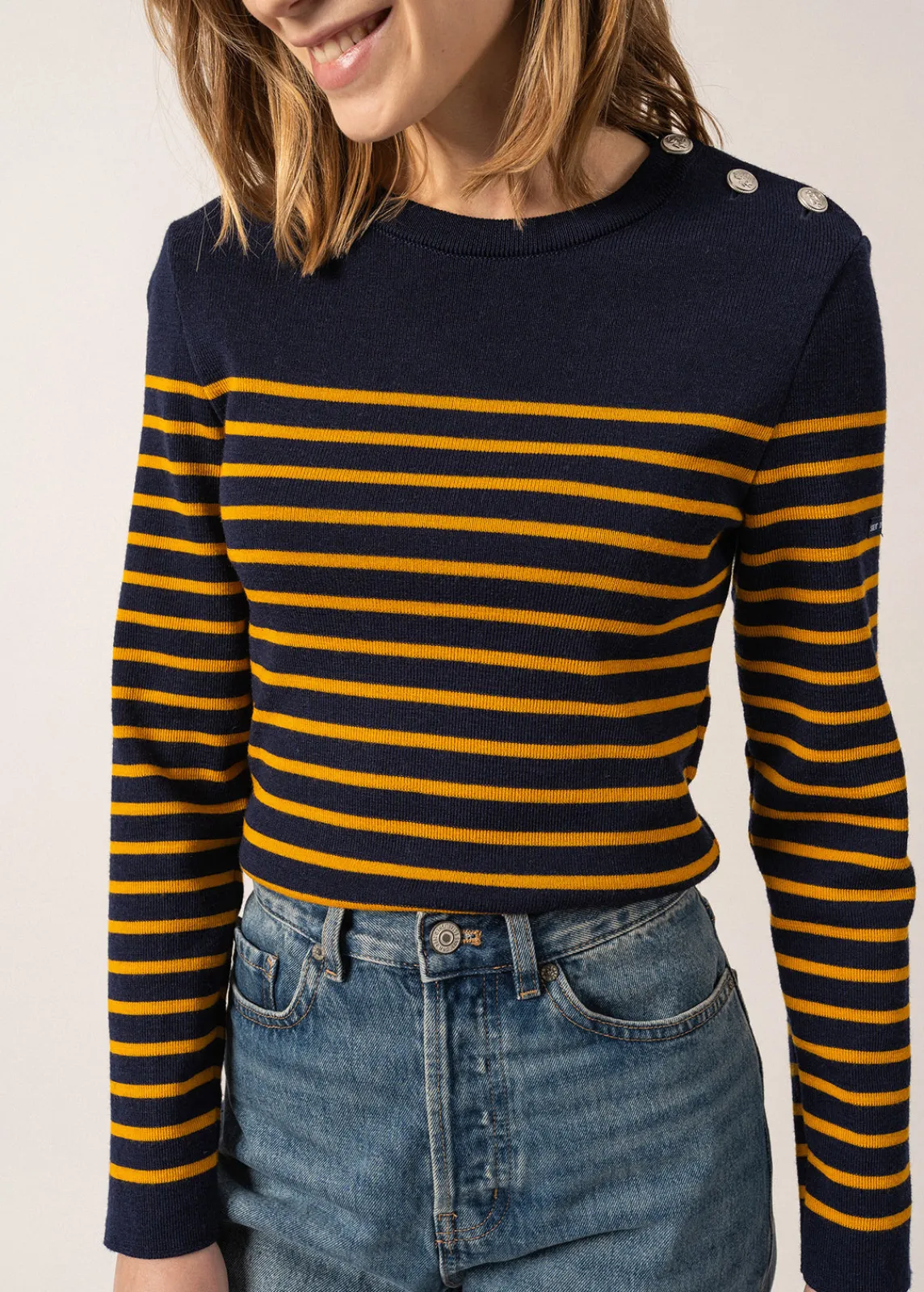 Saint James Sailor Jumpers|Sailor Jumpers*Marée authentic striped sailor jumper Insigne/ambre