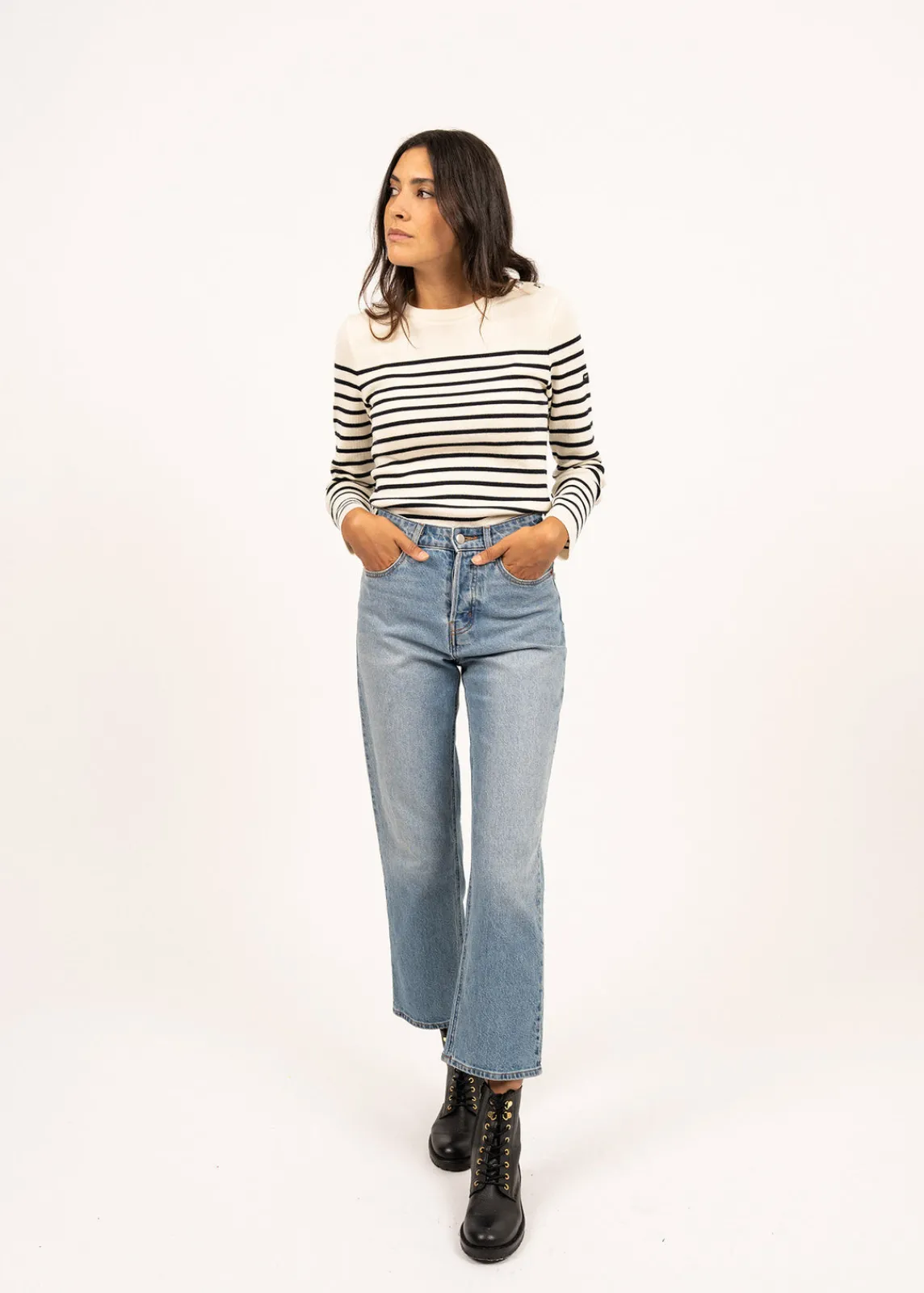Saint James Sailor Jumpers|Sailor Jumpers*Marée authentic striped sailor jumper Ecume/navy