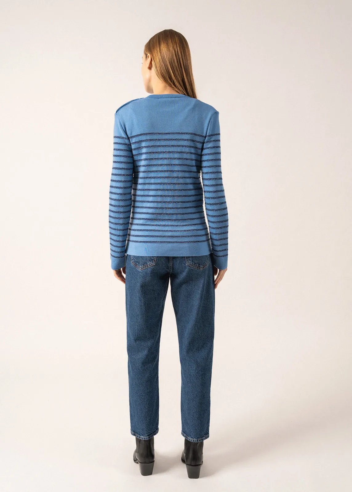 Saint James Sailor Jumpers|Sailor Jumpers*Marée II Lurex sailor jumper Oxygene/bleu