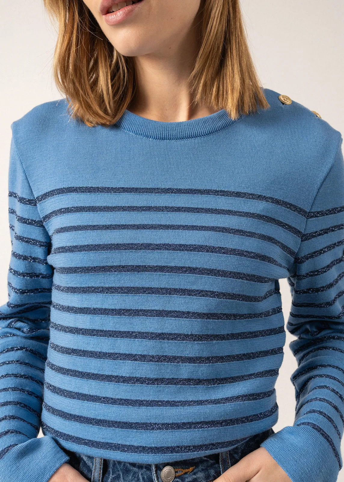 Saint James Sailor Jumpers|Sailor Jumpers*Marée II Lurex sailor jumper Oxygene/bleu