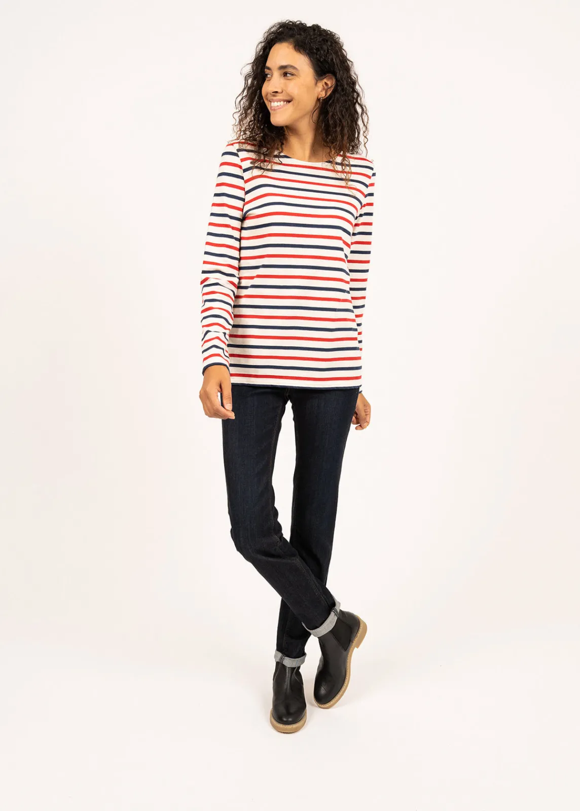 Saint James Sailor Striped Shirts*Minquidame tricolour striped sailor shirt Ecru/marine/tulipe