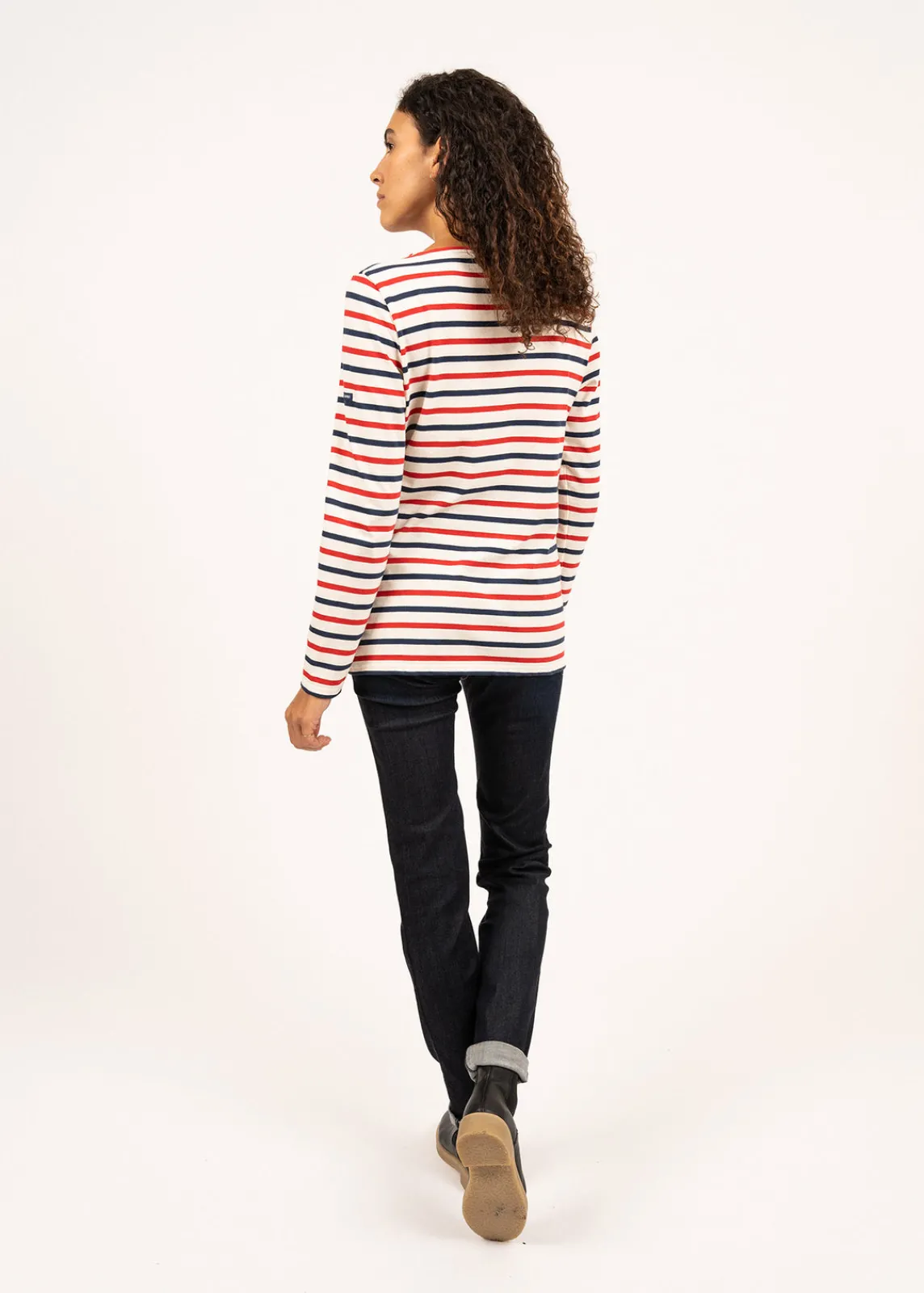 Saint James Sailor Striped Shirts*Minquidame tricolour striped sailor shirt Ecru/marine/tulipe