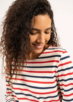 Saint James Sailor Striped Shirts*Minquidame tricolour striped sailor shirt Ecru/marine/tulipe