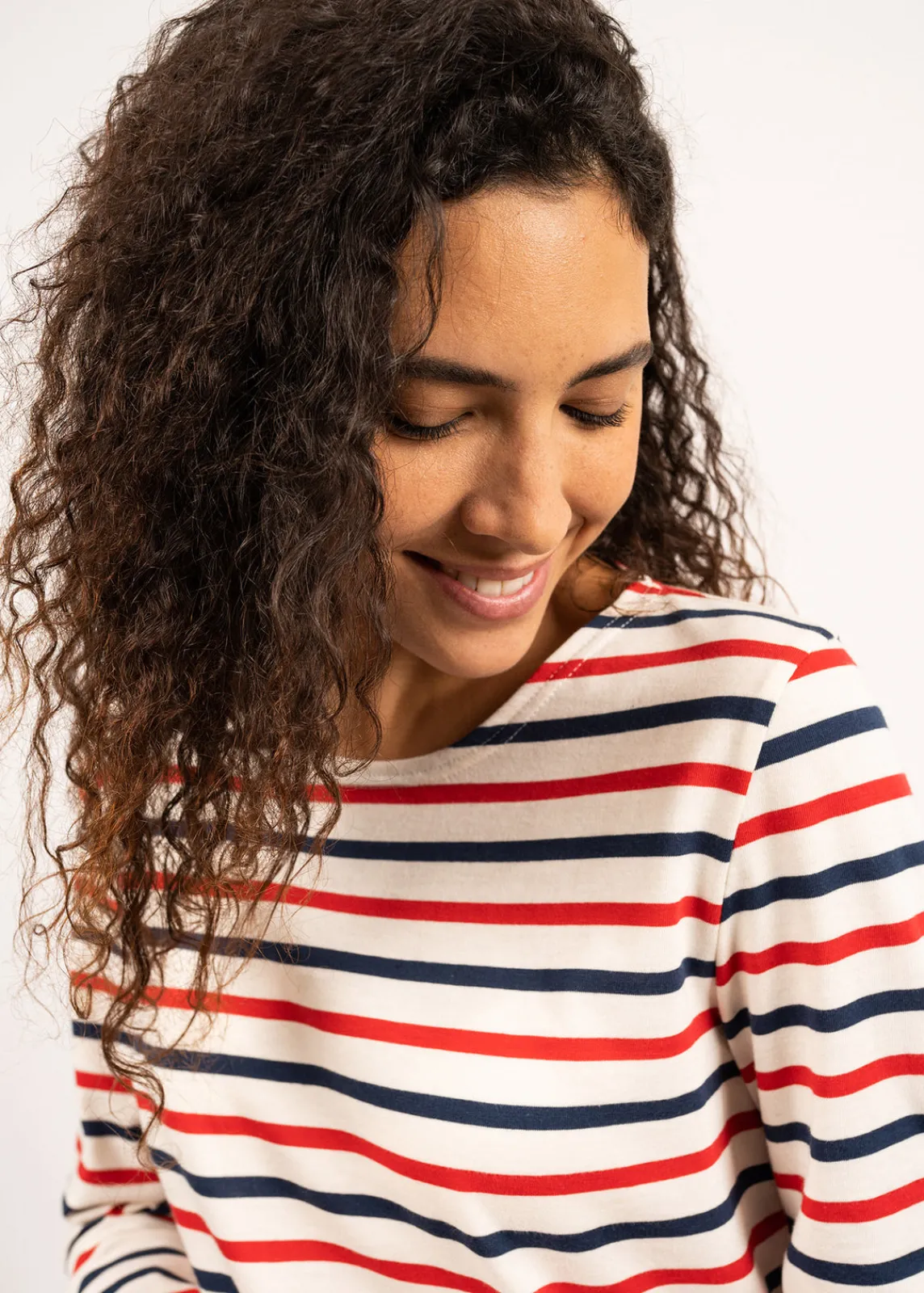 Saint James Sailor Striped Shirts*Minquidame tricolour striped sailor shirt Ecru/marine/tulipe