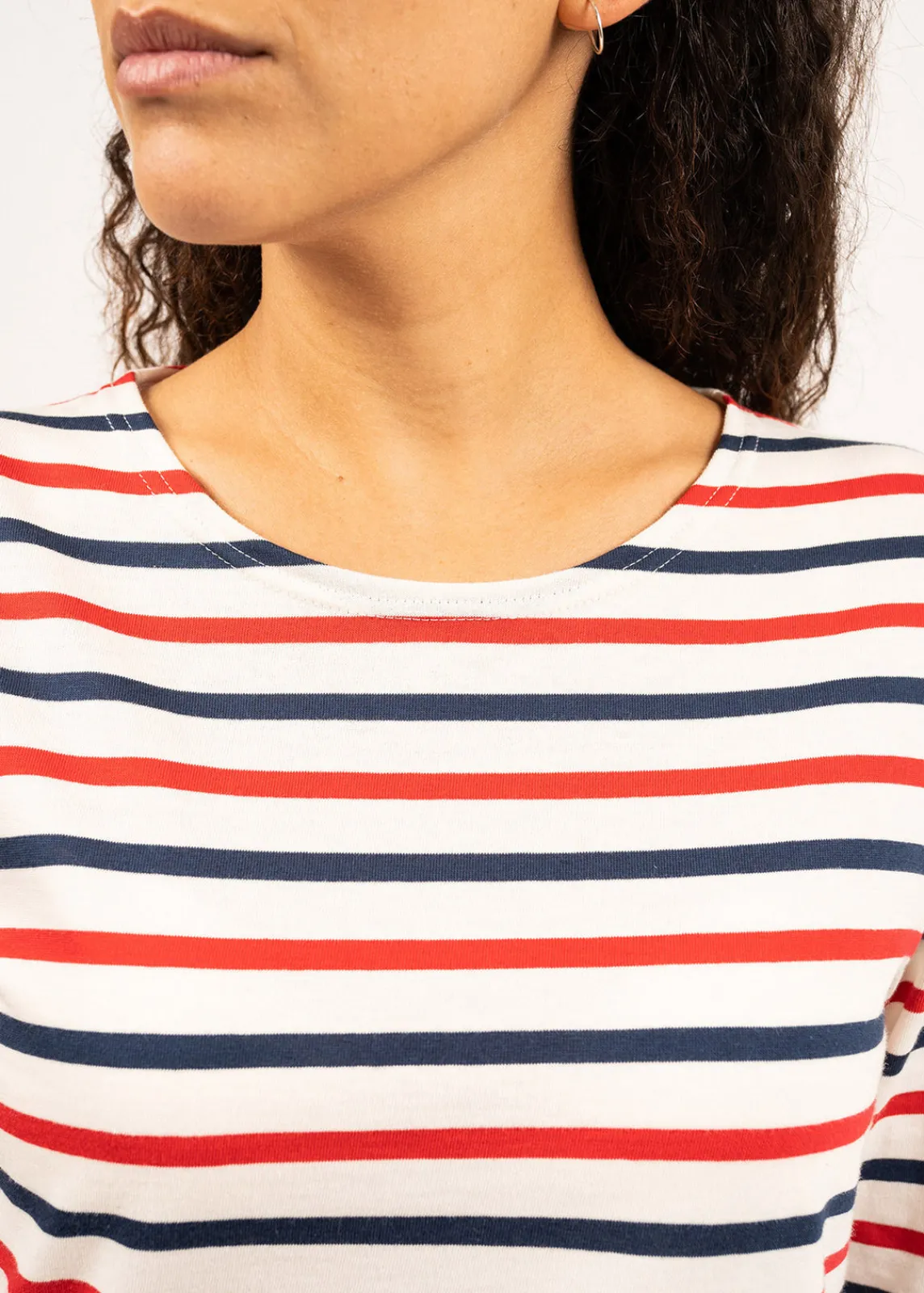 Saint James Sailor Striped Shirts*Minquidame tricolour striped sailor shirt Ecru/marine/tulipe