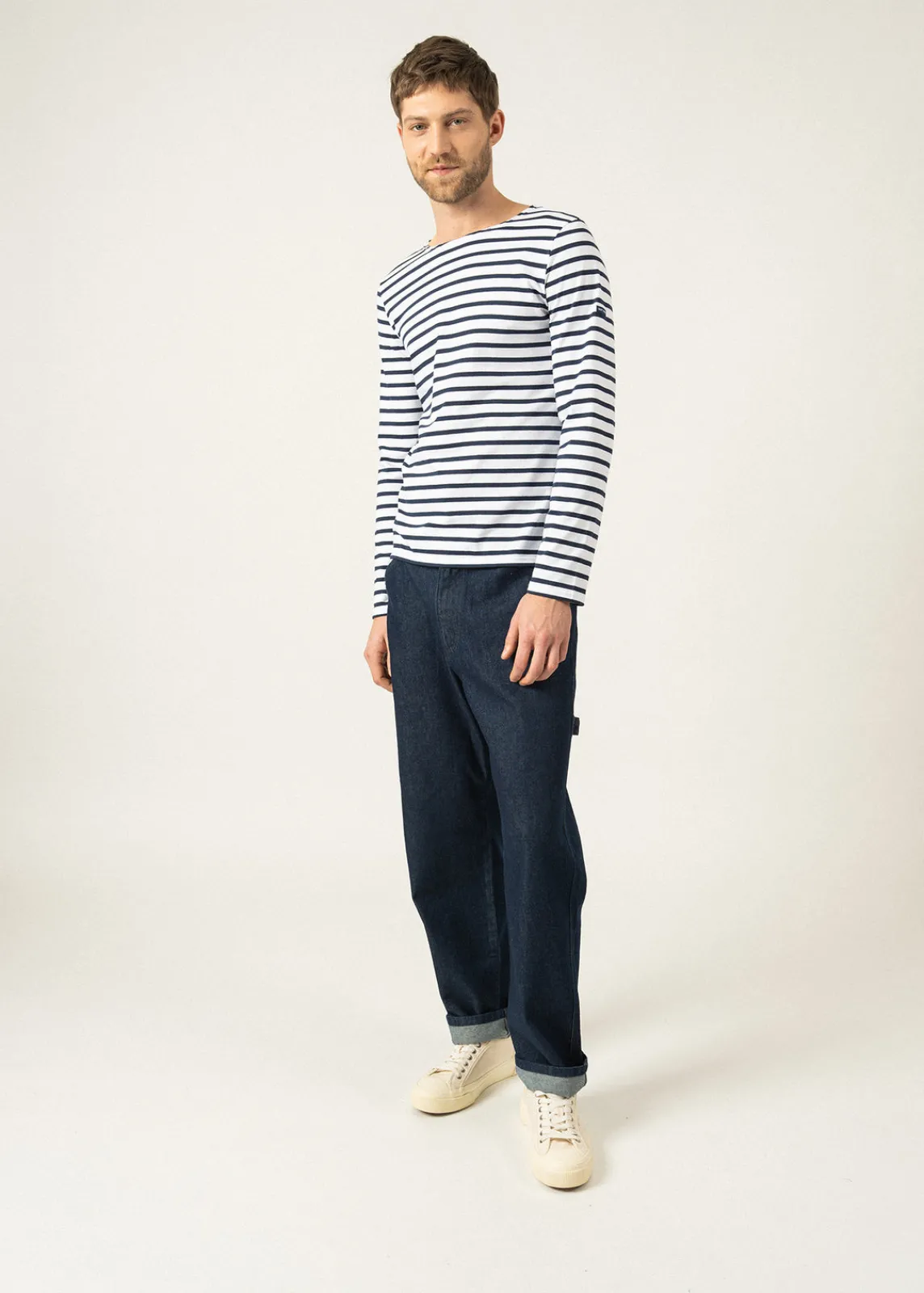 Saint James Sailor Striped Shirts*Minquiers unisex striped sailor shirt Neige/marine