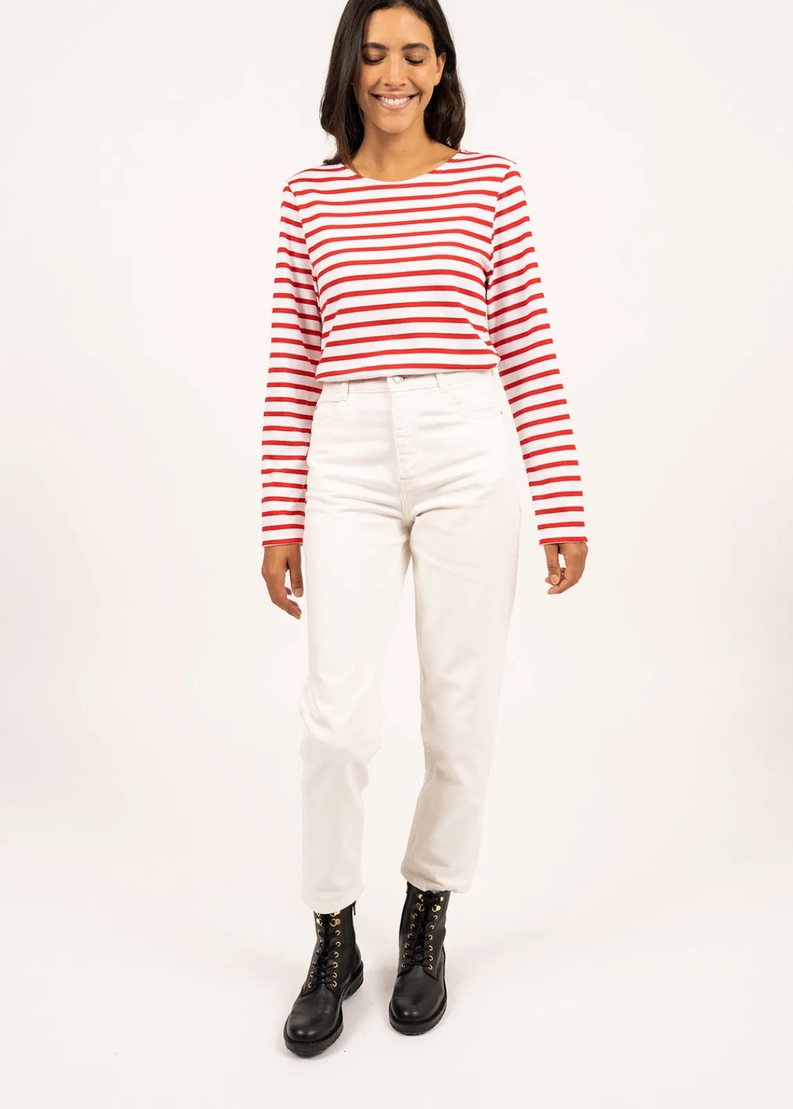 Saint James Sailor Striped Shirts*Minquiers unisex striped sailor shirt Neige/tulipe
