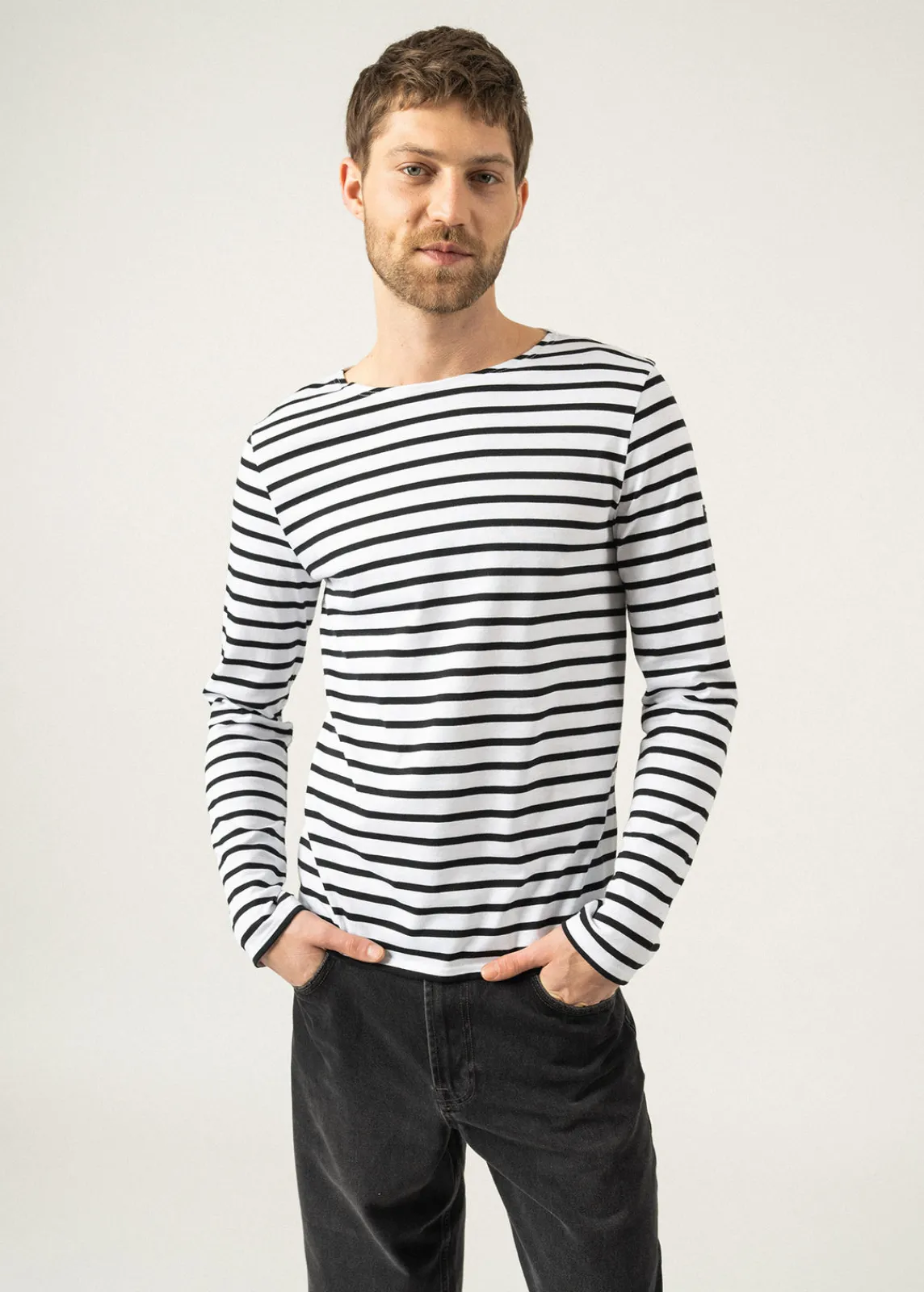Saint James Sailor Striped Shirts|Sailor Striped Shirts*Minquiers unisex striped sailor shirt Neige/noir