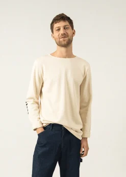 Saint James Sailor Striped Shirts*Méridien iconic sailor shirt with striped elbow patches Ecru/navy/ecru