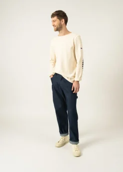 Saint James Sailor Striped Shirts|Sailor Striped Shirts*Méridien iconic sailor shirt with striped elbow patches Ecru/navy/ecru
