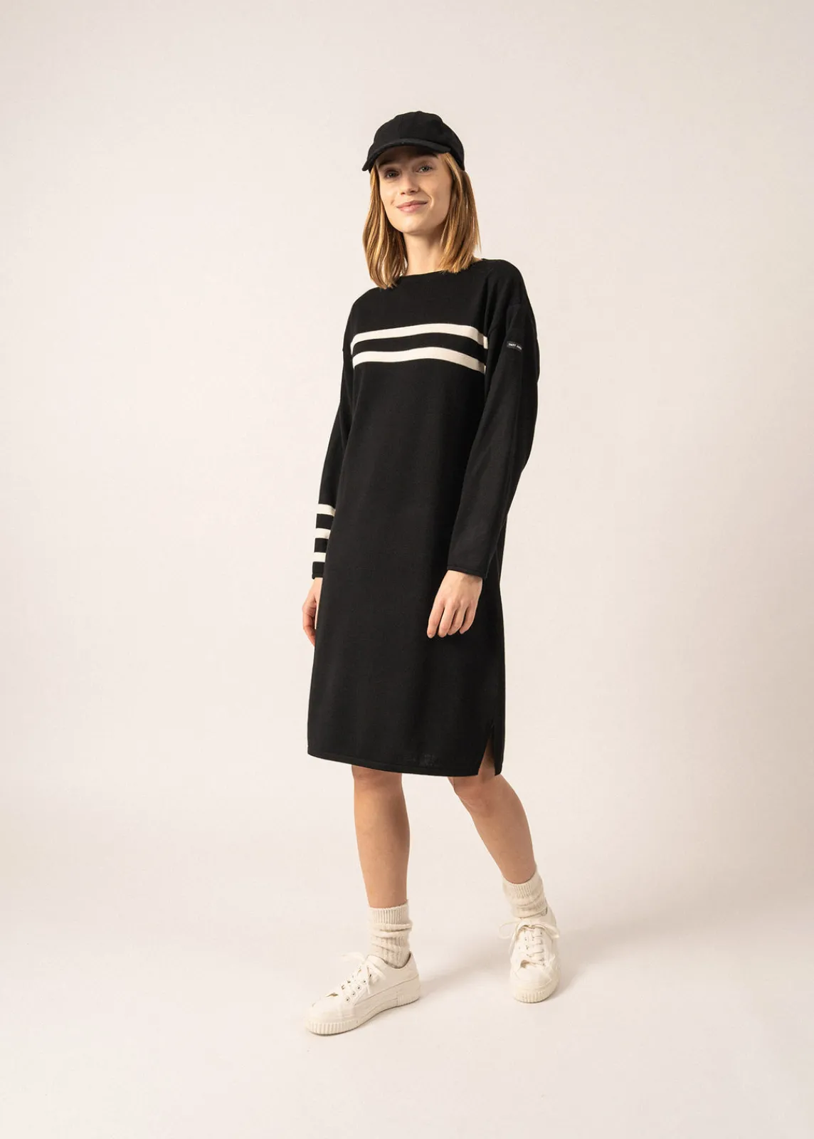Saint James Dresses & Skirts*Nuage Striped Wool Dress Noir/ecume
